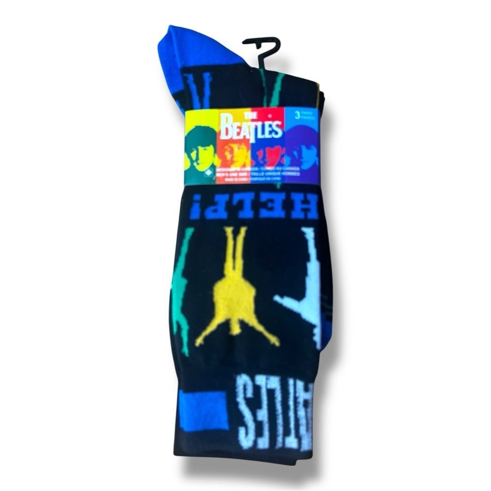 Beatles 3 Pairs Perri's Socks Black and Blue Casual Socks Mens Size 7-12